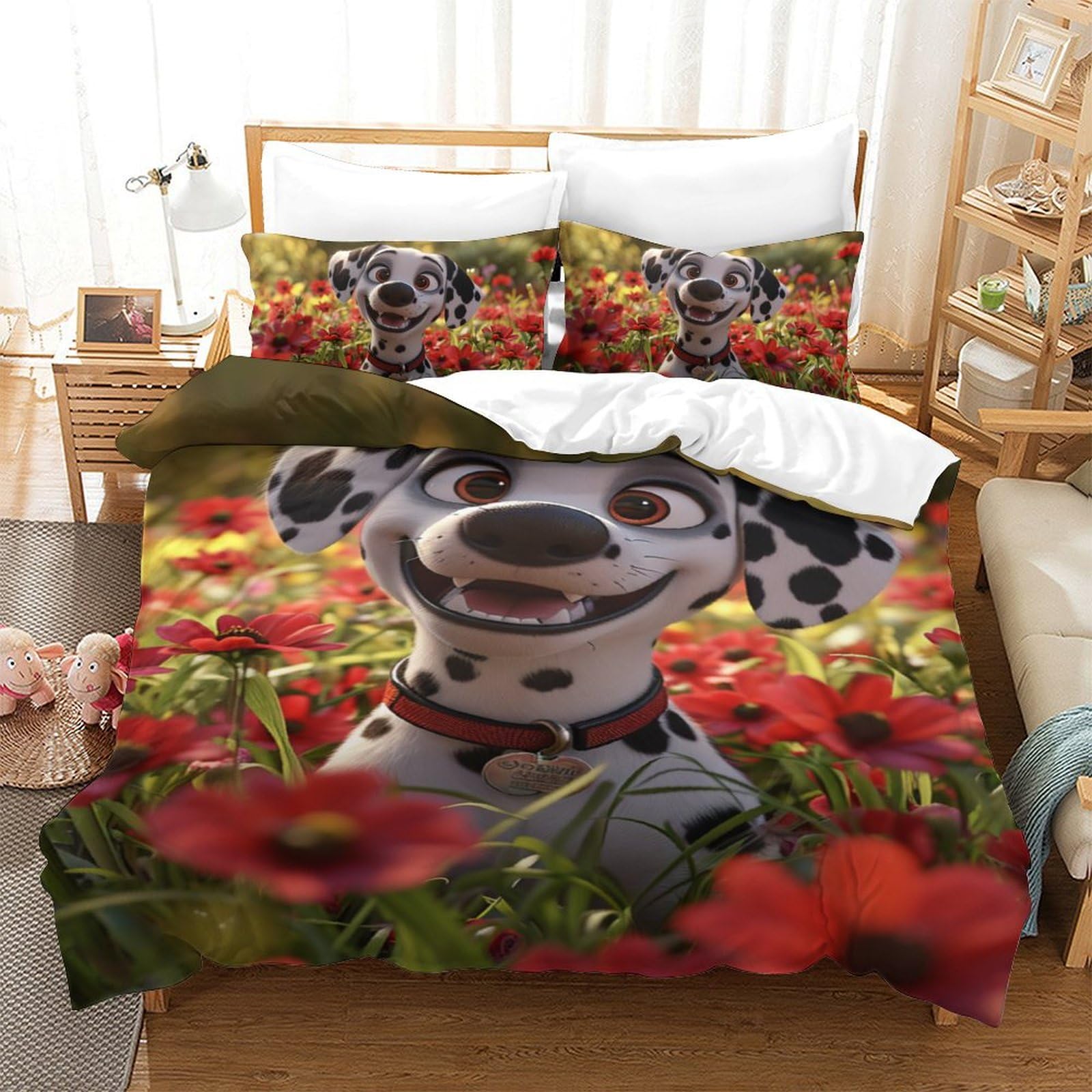 Literie enfants 3pcs 140x200 microfibre imprimé chien mignon