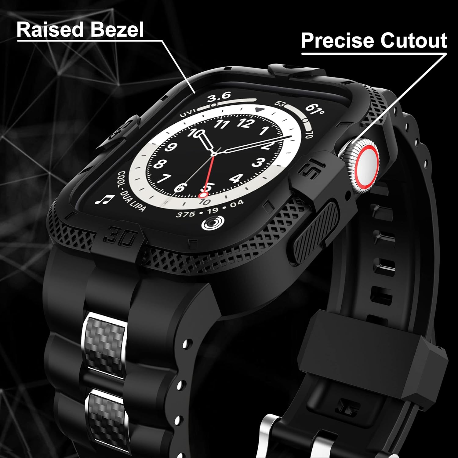 gelishi bands compatible for apple watch band 46mm 45mm 44mm 42mm, men sport rugged band with protective case for watch series 11 10 9 8 7/ se 3/2/1/ series 6 5 4 3 carbon fiber/black 45mm/44mm/42mm - series 9/8/7/6/se/5/4/3