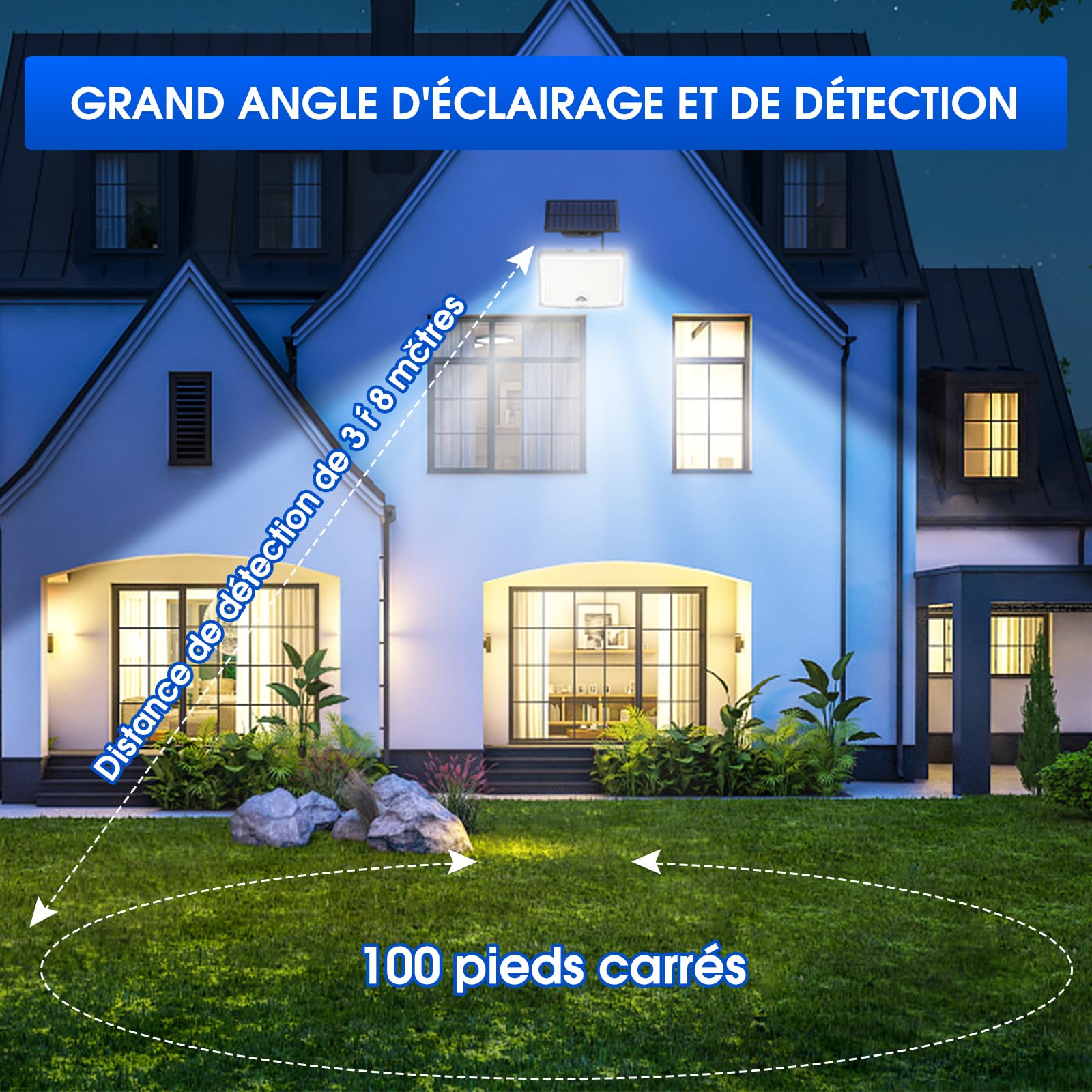 Lampe Solaire Extérieure 256 LED Ortiny - Détecteur Mouvement 3 Modes, IP65 Étanche, Idéale Jardin, Balcon, Garage