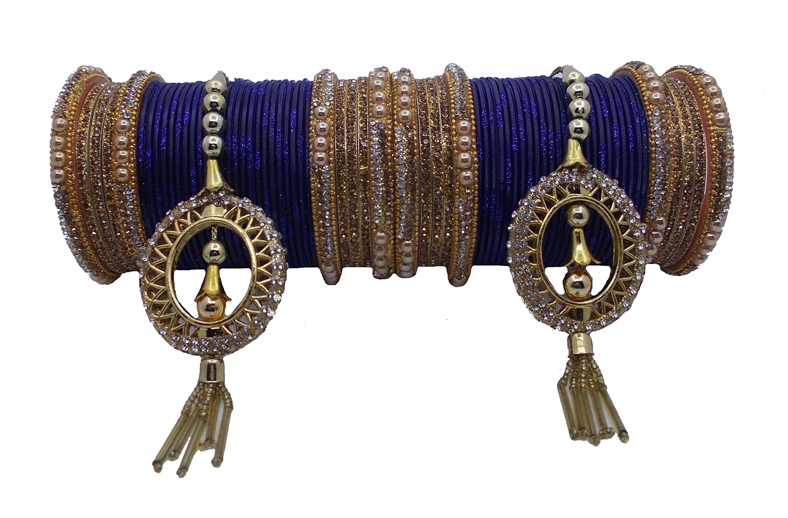MAYRA CREATION LILY NAVY BLUE GOLD METAL ZIRCON BANGLE SET FOR PRETTY WOMEN & GIRLS