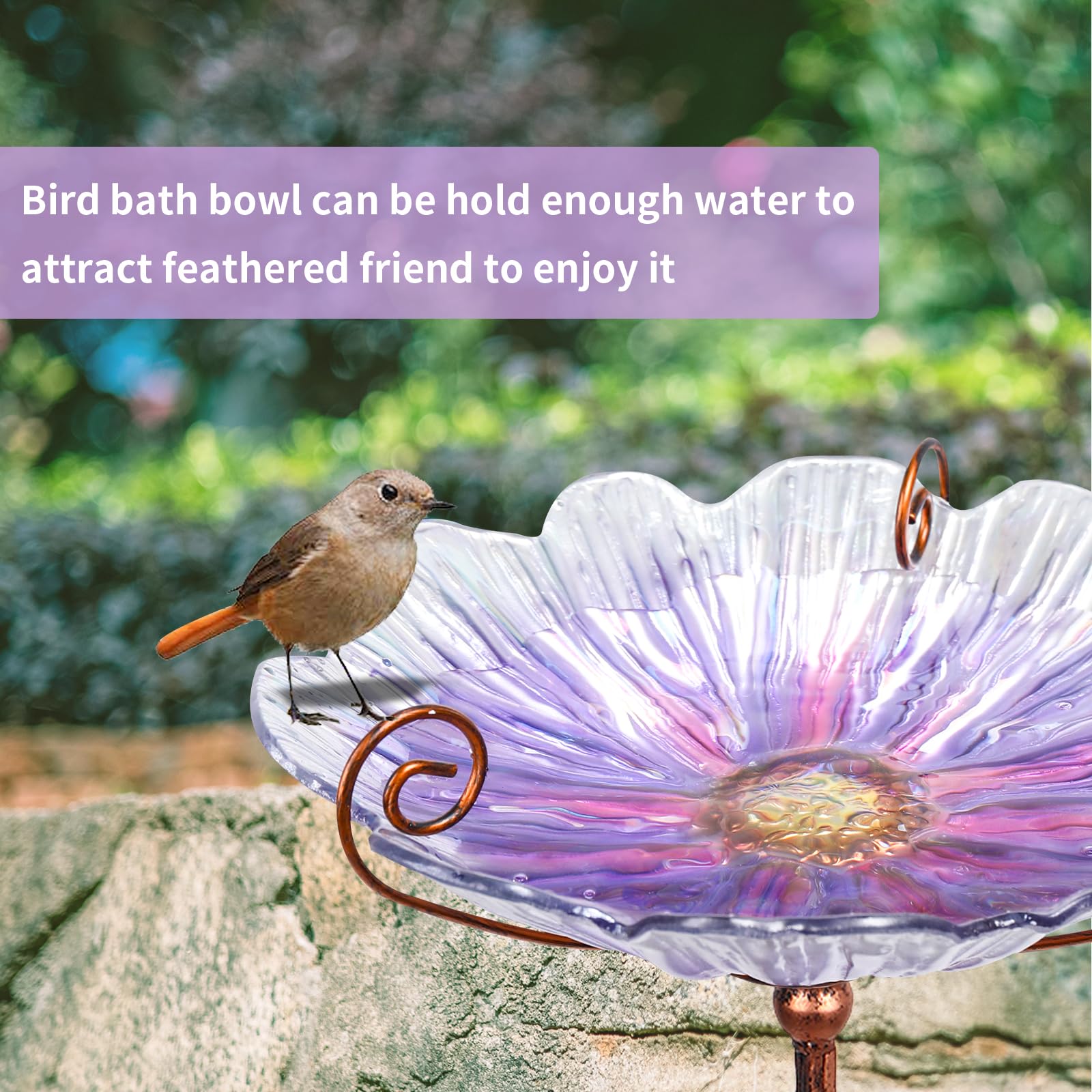 MUMTOP Comedero para pájaros de cristal de 78 cm de altura con estaca de metal, jardín, patio, exterior, color morado