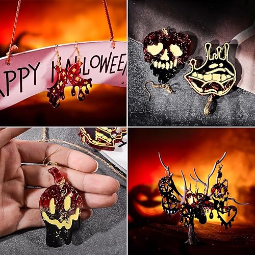 Miniatura 5 de 3 moldes para aretes de resina de Halloween, molde de llavero colgante de joyería de silicona con agujero para colgar, molde único de calavera,