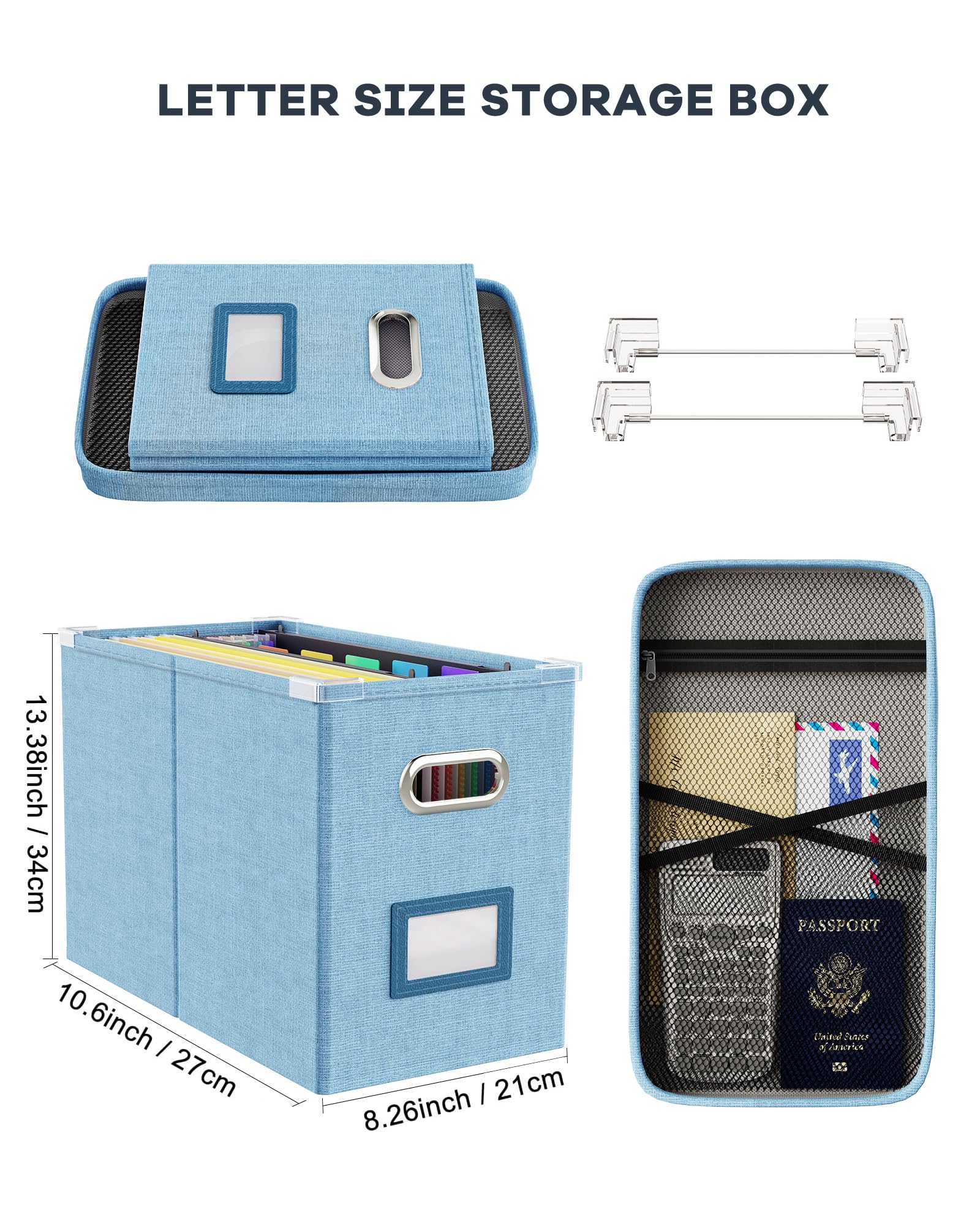 Oterri Scatola organizer per documenti con coperchio, da appendere, con tasca in rete, organizer per documenti per lettere, scatola portatile con guida scorrevole liscia, per ufficio e casa (1 pezzo,