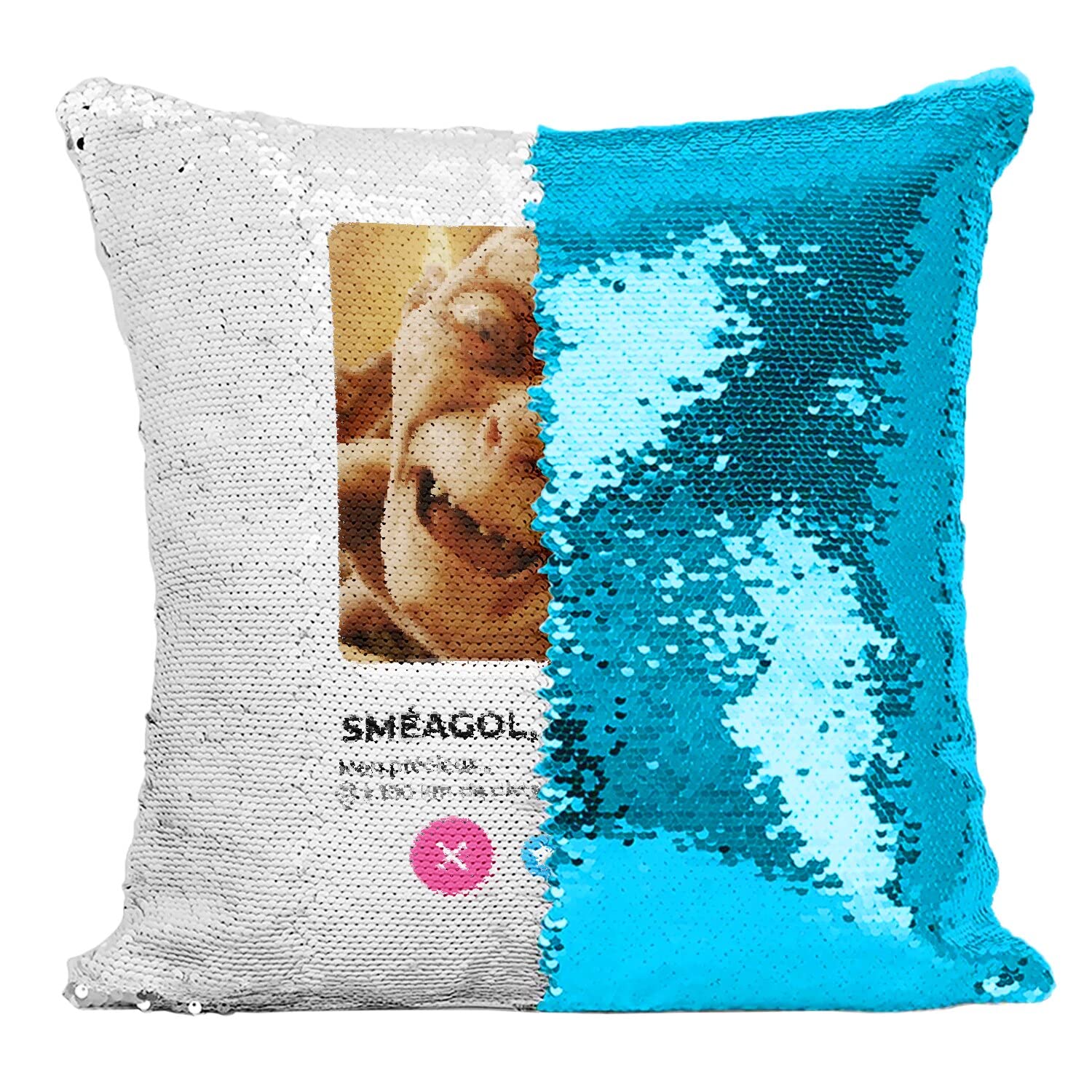 Coussin sequin Sméagol turquoise déco humour et rencontre
