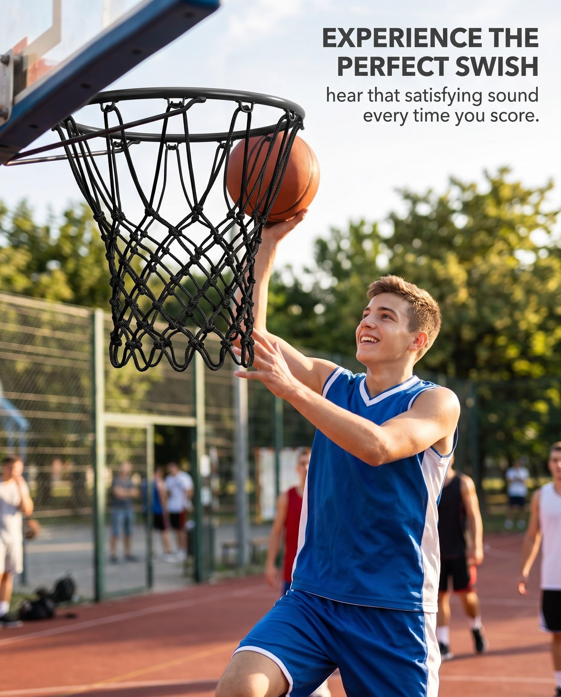 1 pièce Filet de Basket-Ball de Rechange très résistant, filet panier basket extérieur, qualité Professionnelle sur Terrain, s'adapte à la Jante Standard extérieure et intérieure (Noir)