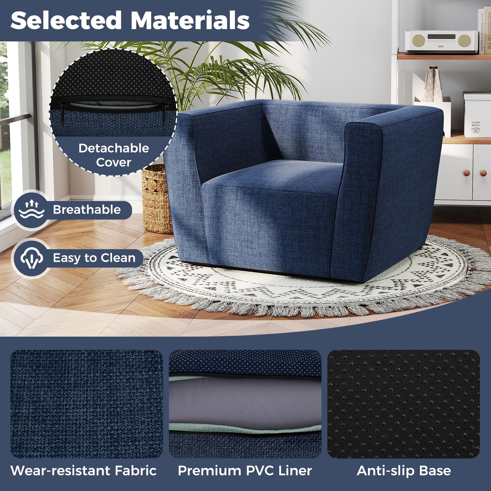 COSTWAY Fauteuil Gonflable, Canapé Portable 1 Place avec Housse Détachable, Accoudoirs Larges & Assise Spacieuse, Base Antidérapante, Fauteuil Gonflable Intérieur pour Salon, Bureau, Chambre (Bleu)
