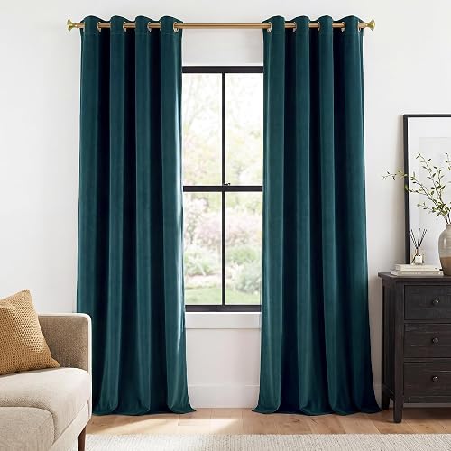 StangH Teal Velvet Curtains Blackout - Heavy-Duty Thermal Insulated Drapes Home Decor for Farmhouse Living Room/Villa Window, 52 by 84-Inch, 2 Panels