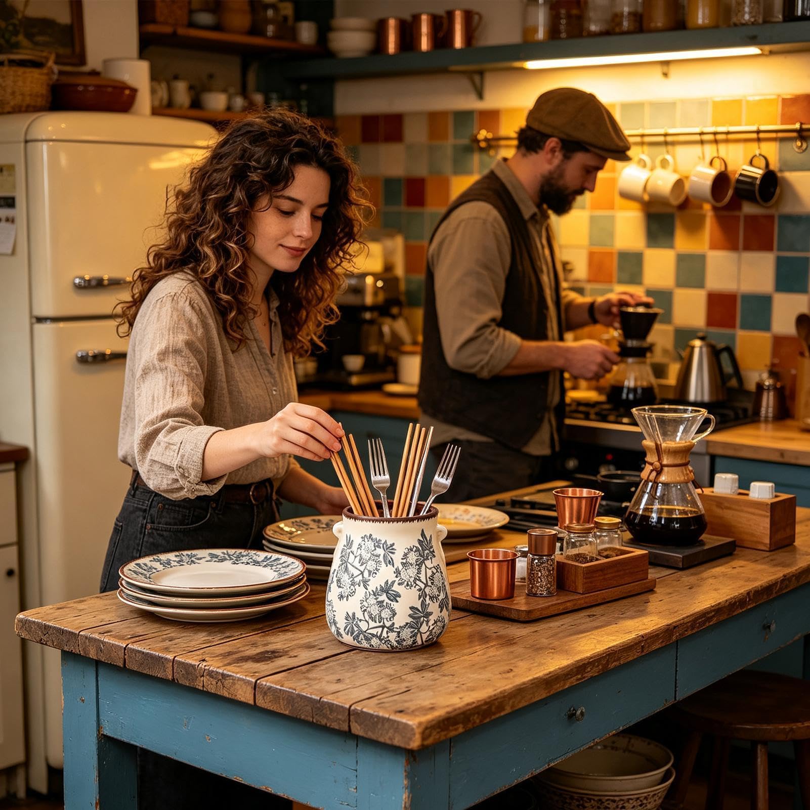 Pot à ustensiles pour plan de travail Pot Rangement Décoratif Rustique