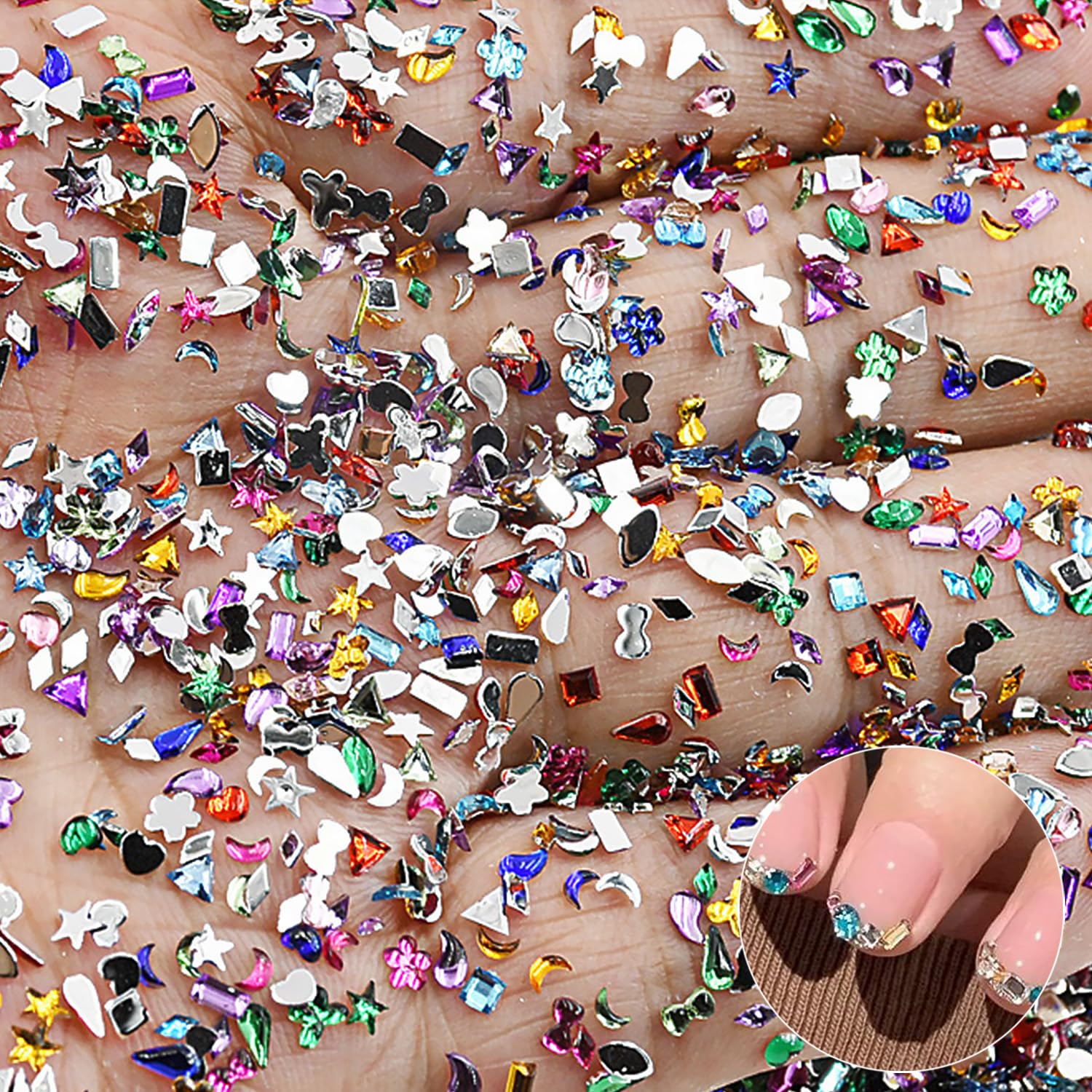 3000Pcs Colour Nail Charms 3D French Petite Nail Rhinestones Colorful Nail Gems Multi Shape Crystal Exquisite Mini heart Star Glitter Nail Art Charms