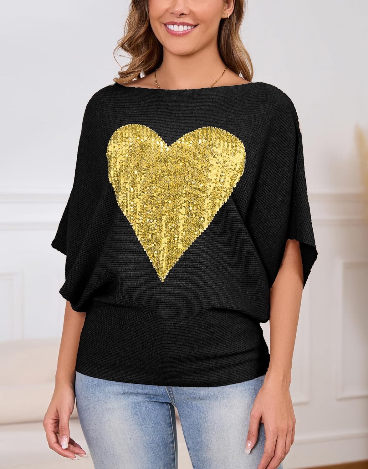 MAKARTHY Womens Batwing Sleeves Knitted Dolman Pullovers Boat Neck Tops Sweatershirts - Image 2