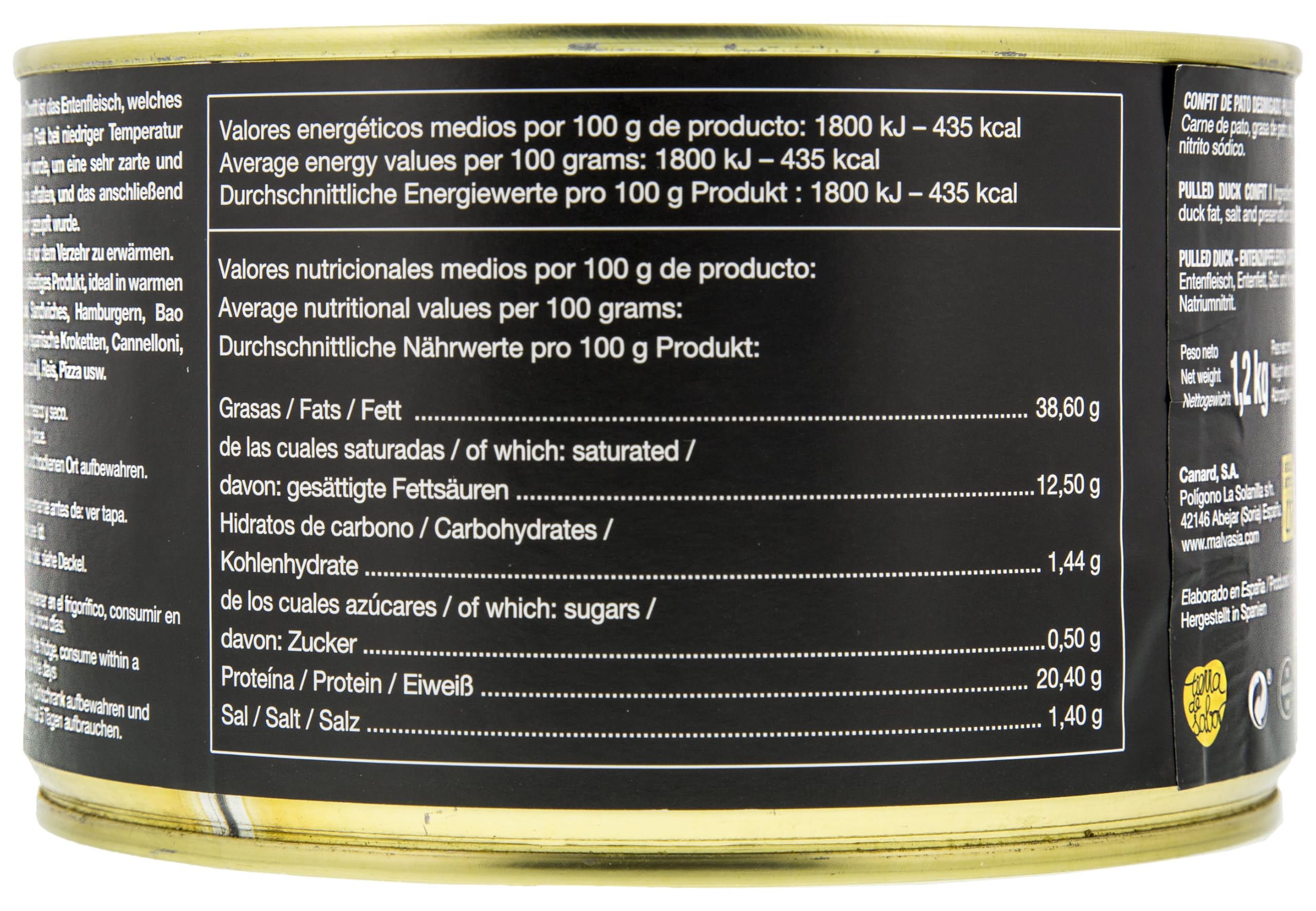 MALVASIA Confit de Pato PULLED Desmigado 1,2 kg