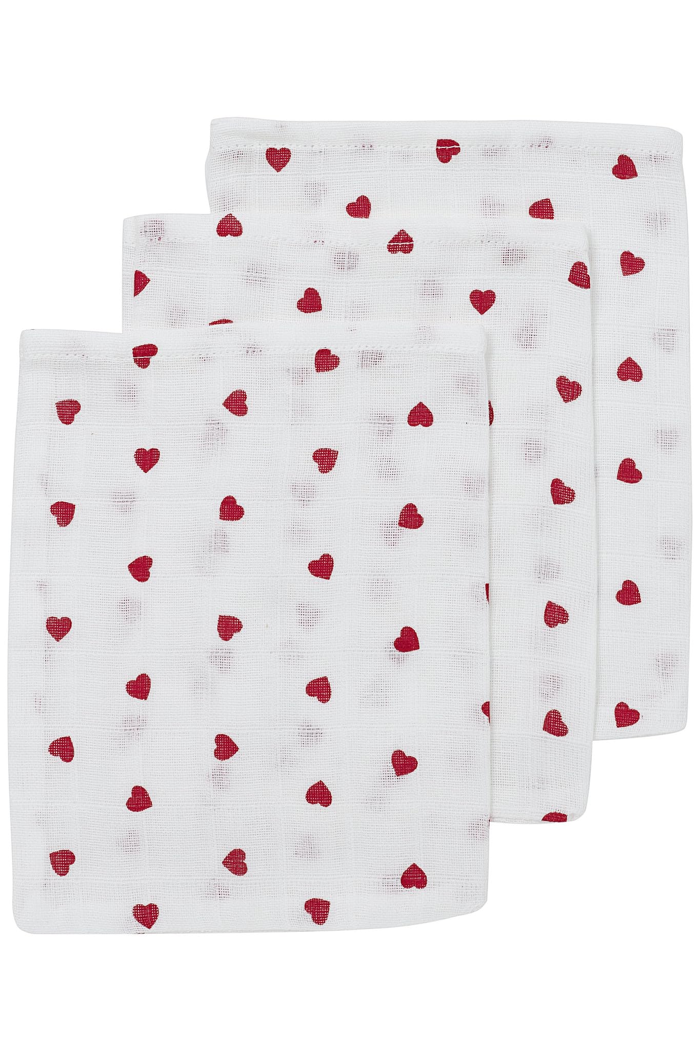 Meyco Baby Wash Mitts Muslin Sweet Heart White/Red 20 x 17 cm Pack of 3 Oeko-Tex Standard 100