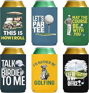 Funny Golf Can Coolers - 6 Pack Golf Party Favors Drinking Can Sleeves Reusable Neoprene Beer Cozy Bulk, Cool Gifts for Golfers