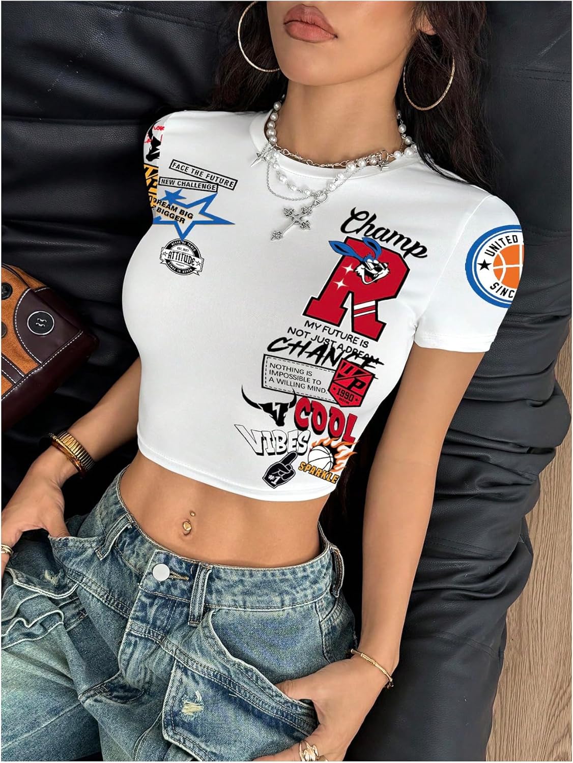 Women's Y2K Short Sleeve Cropped T Shirts Letter Graphic Tees Crew Neck Summer Workout Tops - Image 4