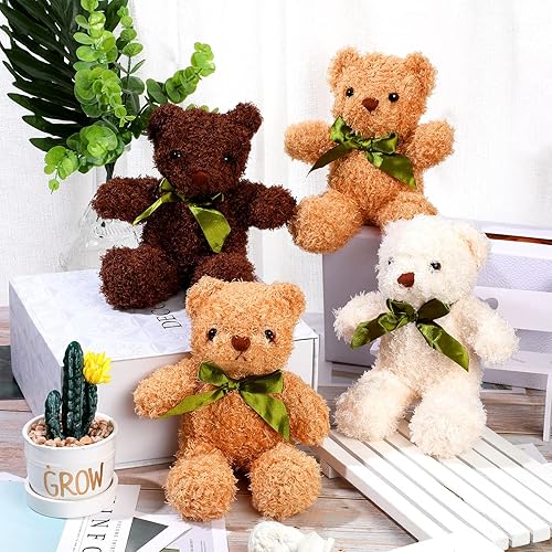 Miniatura 5 de 9 piezas de osos de peluche lindo juguete de peluche suave de 10 pulgadas con corbata de lazo para graduación baby shower Navidad fiesta de