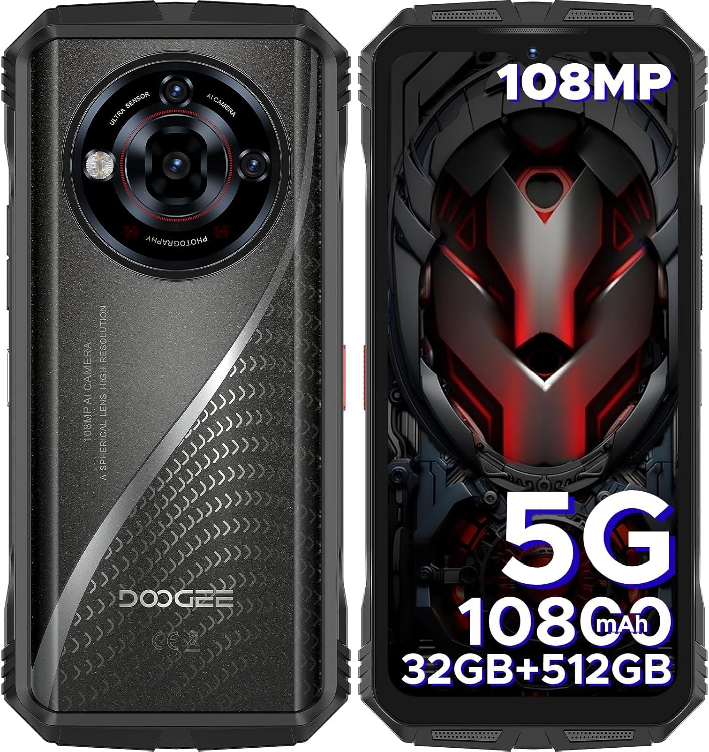 DOOGEE S118 Pro Rugged Smartphone 5G, 512GB + 32GB, Dimensity 7050 10800mAh/33W, 108MP+20MP+8MP Telefono Indistruttibile, 6.6" FHD+ 120Hz, Android 14, 5G Dual SIM/WiFi 6/NFC/OTG, Argento