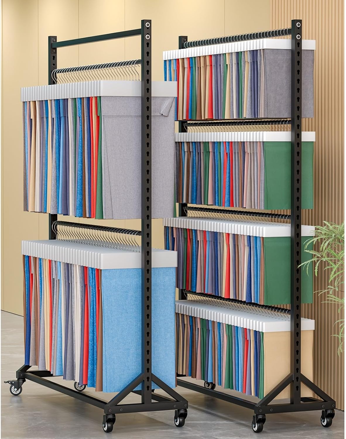 Sample Fabric Display Rack, Curtain Color Card Display Stand, Movable Heavy Duty Steel Scarf Hanger, Commercial Organizer Holder for Displaying Blanket Quilt Scarf Towel Mat(3 rods,174x45x205cm)