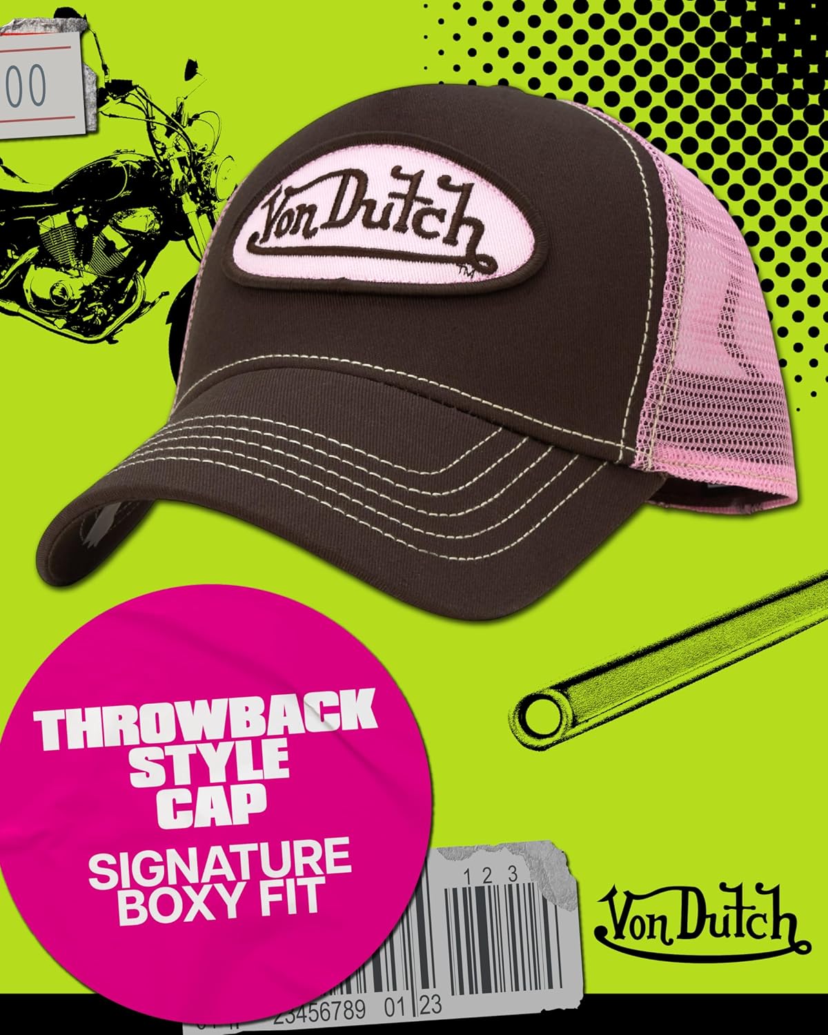Von Dutch Unisex Trucker Hat - Curved Bill Mesh Back Retro Classic Colorblock Snapback Baseball Cap for Men and Women