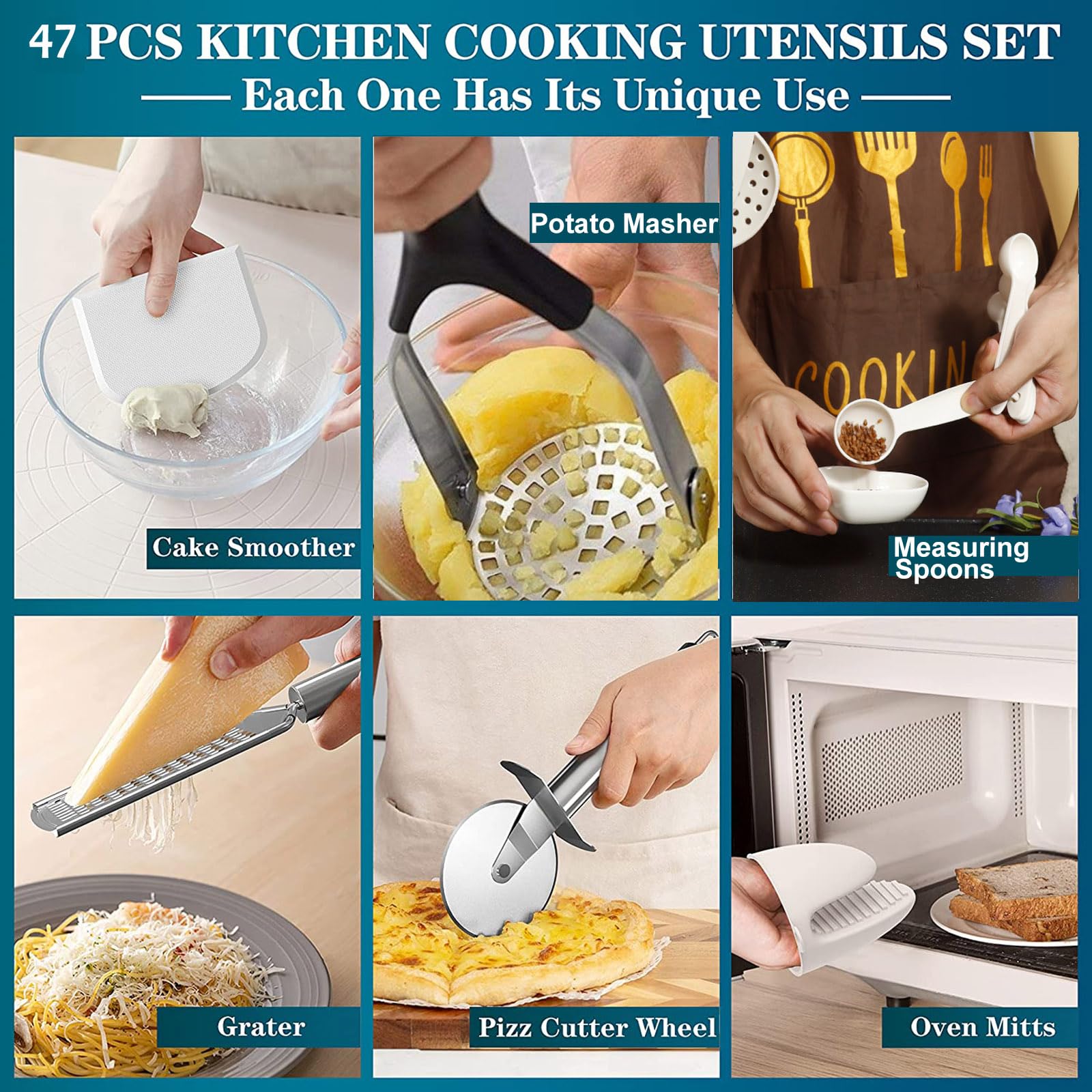 Set di Utensili da Cucina in Silicone, Set di Utensili da Cucina da 47 Pezzi con Supporto, Set di spatole con Manico in Acciaio Inossidabile, Utensili da Cucina per Cucinare,Cachi
