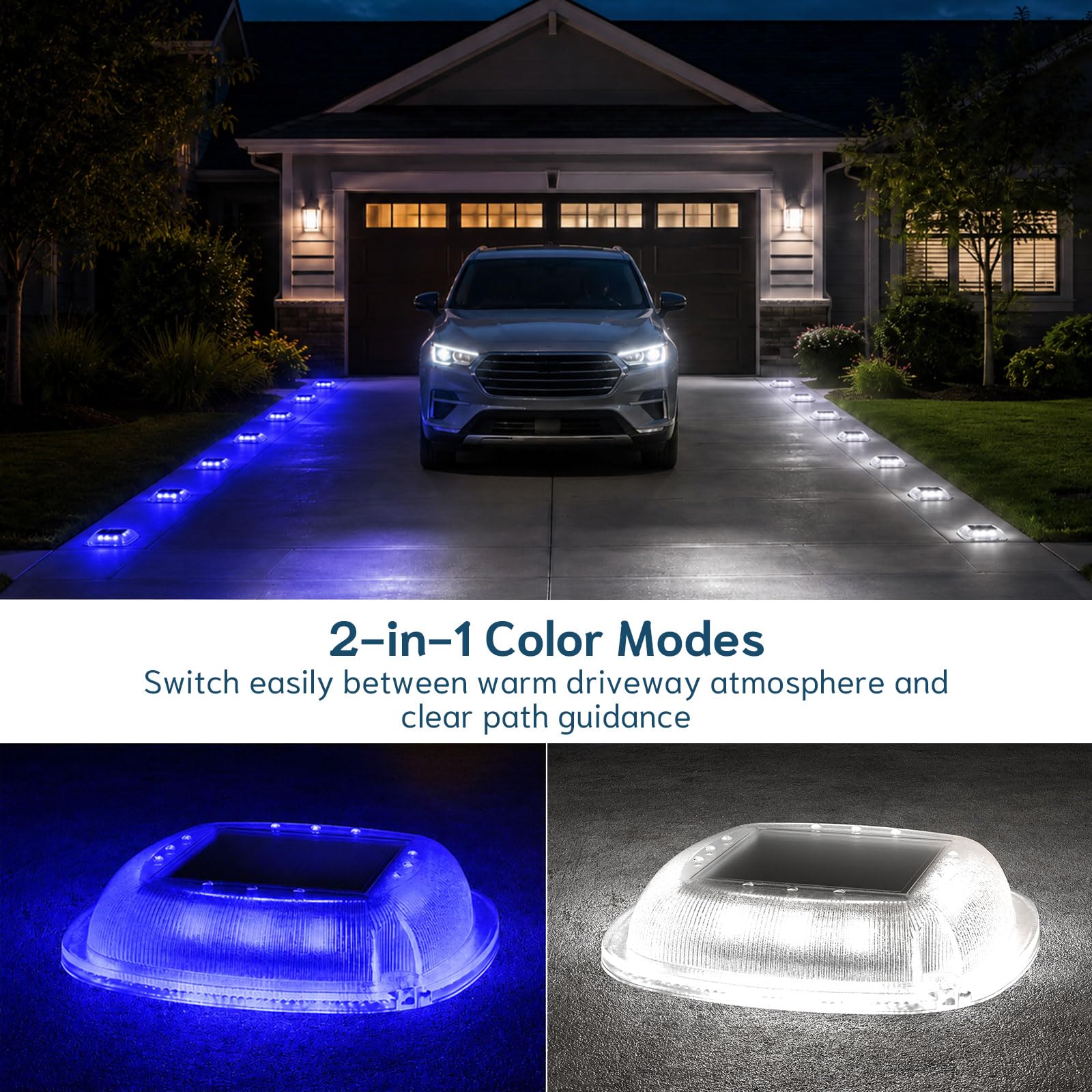 Solar Bodenleuchten Aussen, 6 Stück 2-in-1 LED Solarleuchten für Außen | Alinana Solarlampen für Außen Garten, Wege, Rasenflächen, Gehwege, Einfahrten, Gartendeko (Weiß/Blau)