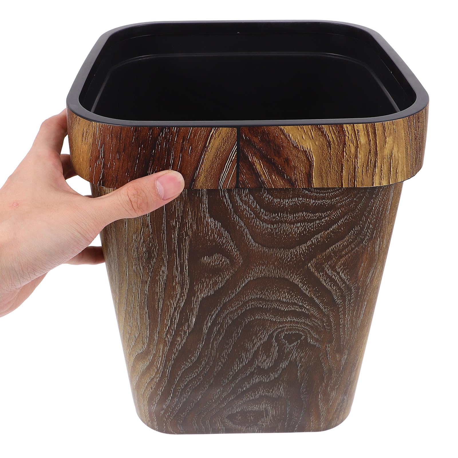 Lurrose Cubo de Basura Cuadrado Rústico de 12 L con Imitación Madera