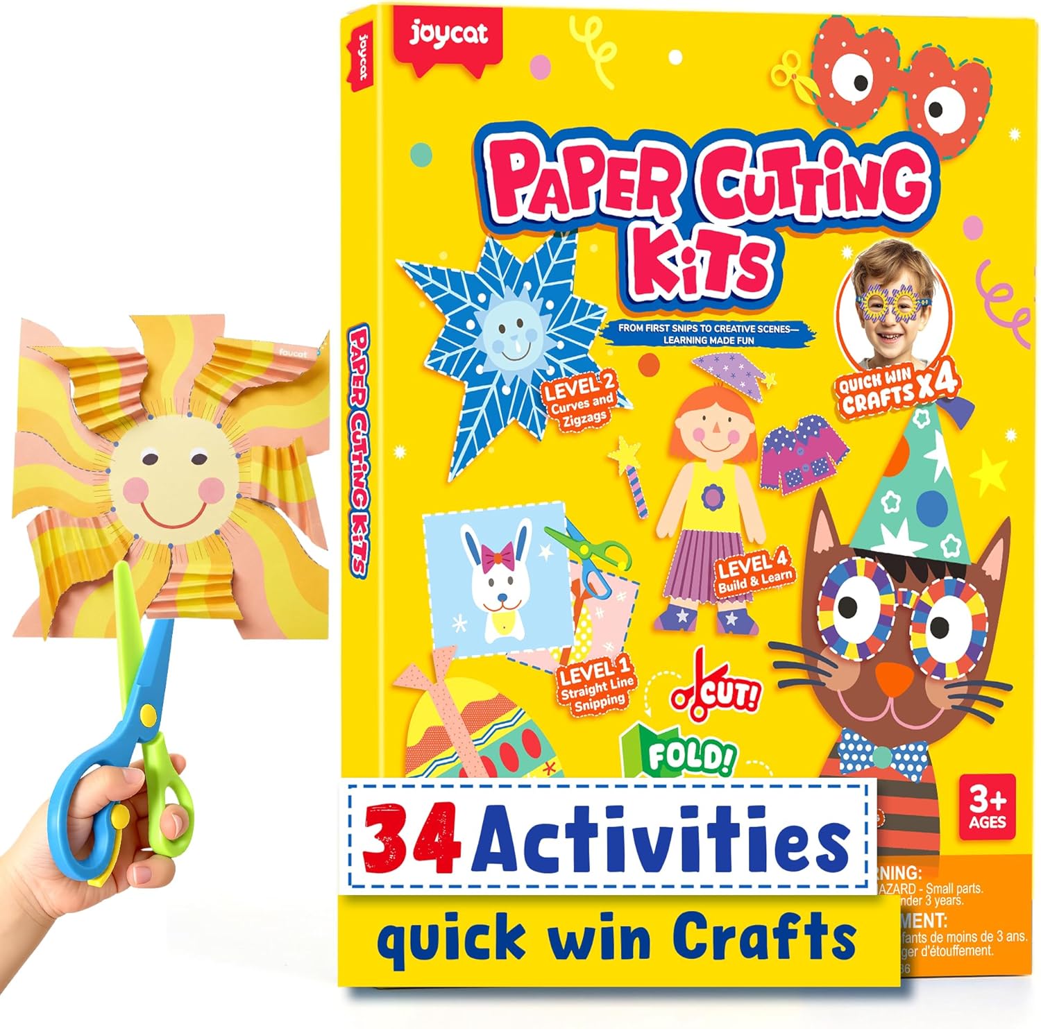 Toddler Holiday Scissor Skills Activity Book for Kids Ages 3-6, 34 Festive Crafts (Christmas, Halloween, Easter), 4-Level Progressive Cutting Kit with Safety Scissors & Glue Stick, Fine Motor Toy Gift