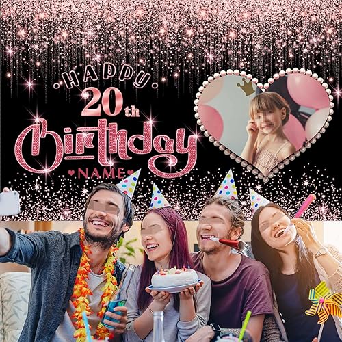 Vista 190 de Cartel personalizable de decoración de feliz cumpleaños número 49 de oro rosa – Personalización de gran tamaño fondo de fotos – Admite fotos