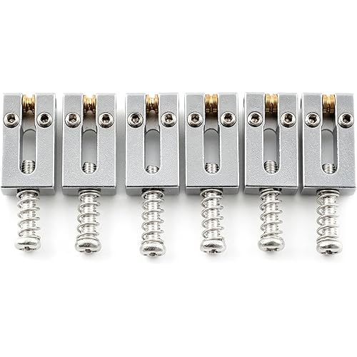 Musiclily Ultra 10.5mm Modern Brass Guitar Roller Bridge Saddles for Strat Tele ST/TL Style Electric Guitar, Chrome (Set of 6)