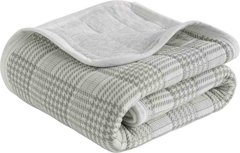 NTBAY Manta acolchada de algodón jersey para niños pequeños, 30 x 40, cuadrícula gris | Jersey de algodón suave y transpirable con relleno de microfibra ligero, portátil para cochecito, tiempo boca abajo, viajes y uso supervisado