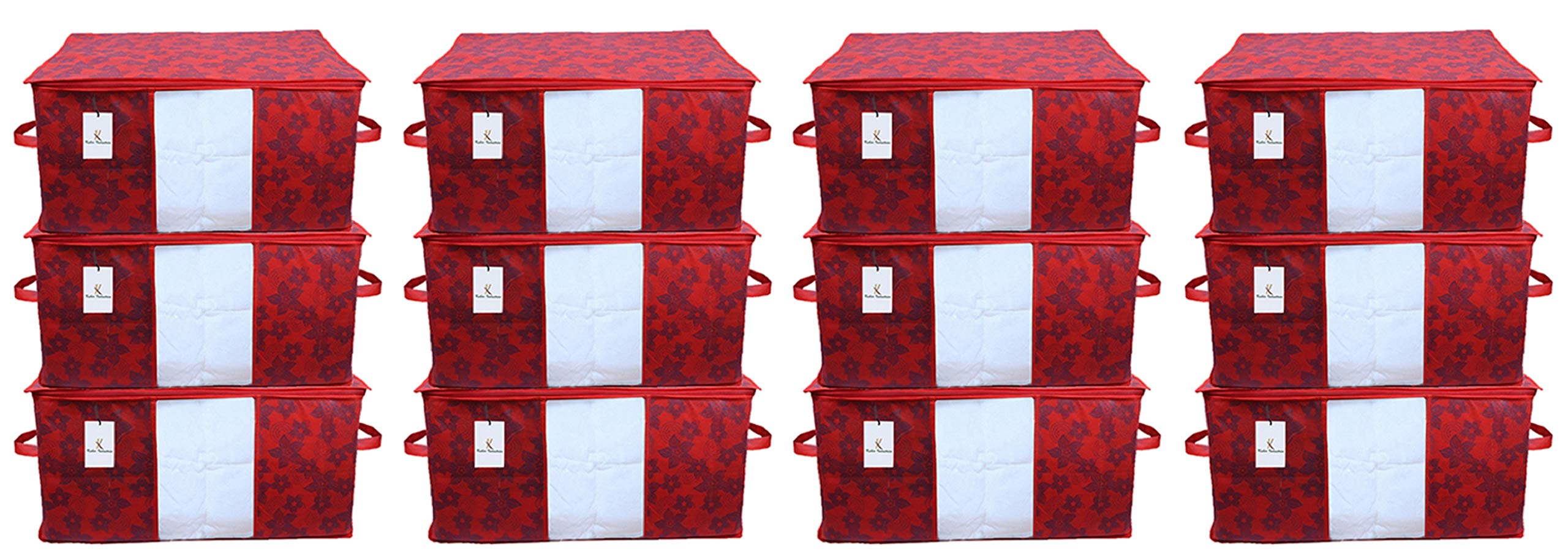 Kuber Industries Underbed Storage Bag, Storage Organiser, Blanket Cover Set of 12 - Maroon, CTKUBM32