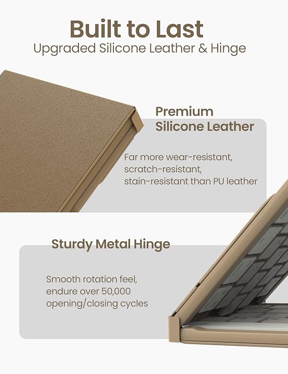 Nillkin Foldable Bluetooth Keyboard Folding with Touchpad & Number Pad, Portable Wireless Full Size Travel Keyboard with Trackpad for PC Laptop iPad Tablets Smartphone, Silicone Leather Cover, Khaki