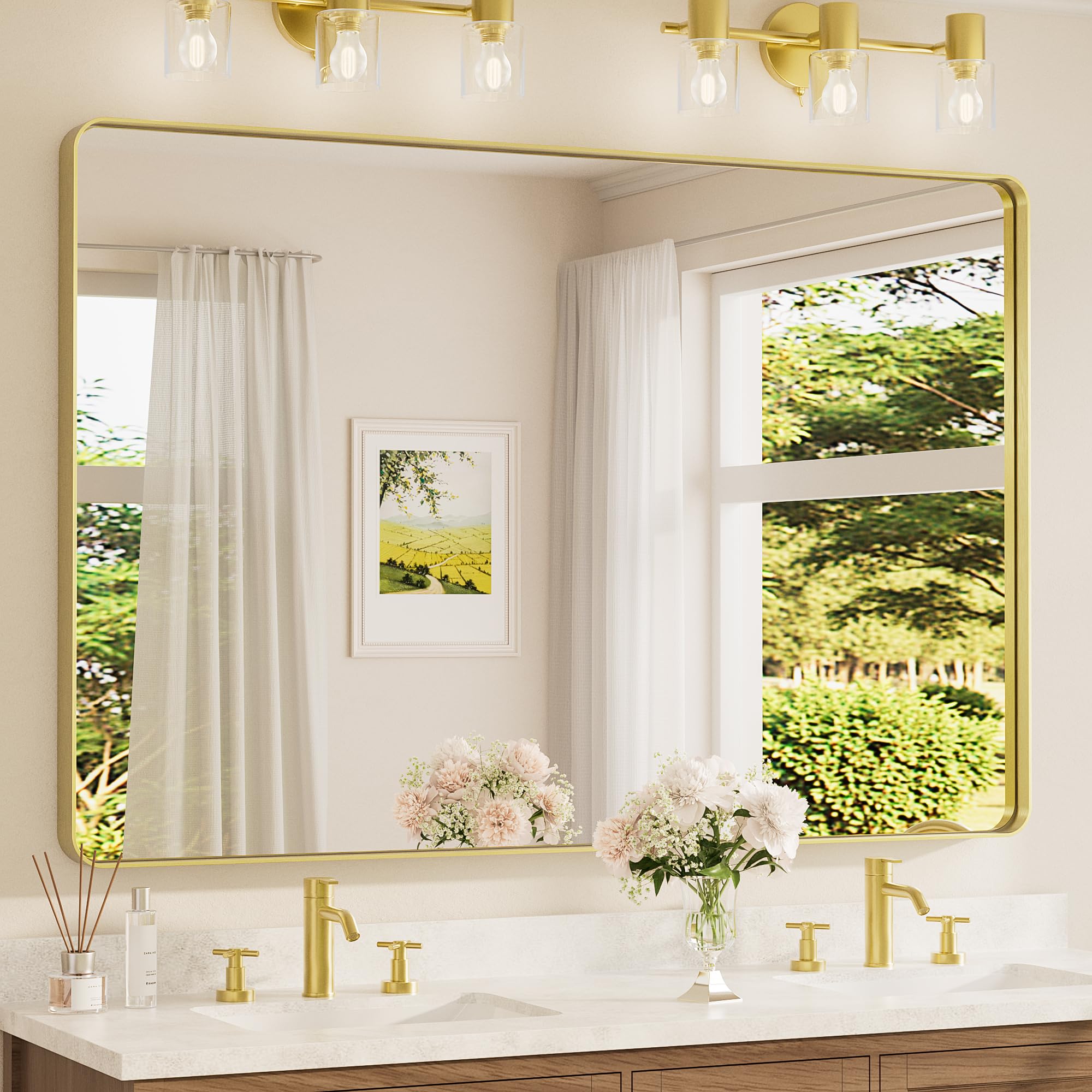 額縁ゴールド鏡 Amazon.com: TETOTE 60 x 40 Inch Brushed Gold Frame Mirror, Brass