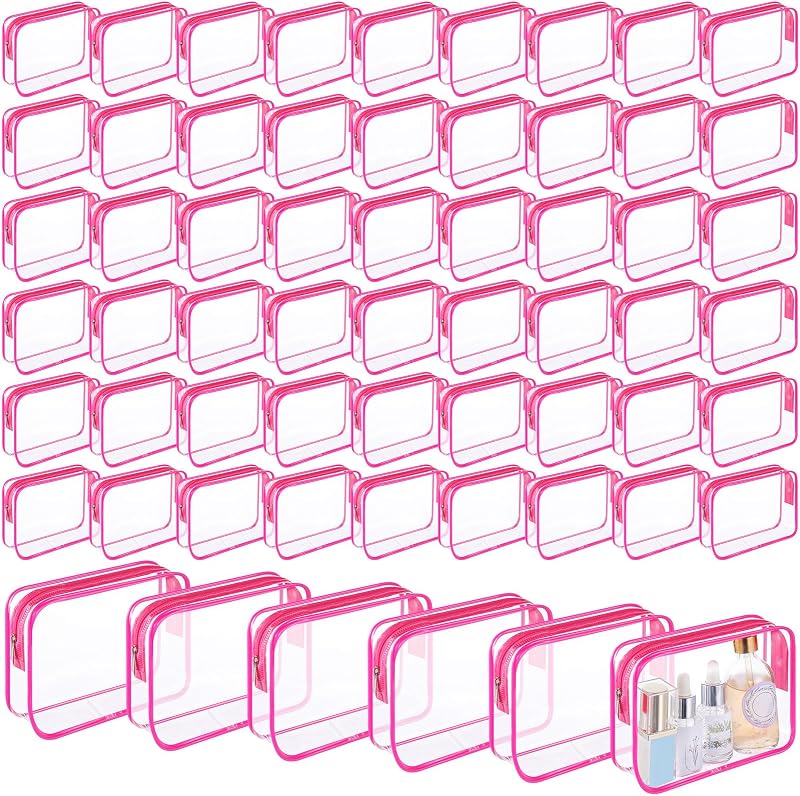 Cunno 60 Necessaires de Maquiagem Transparentes em PVC com Zíper, Rose Pink