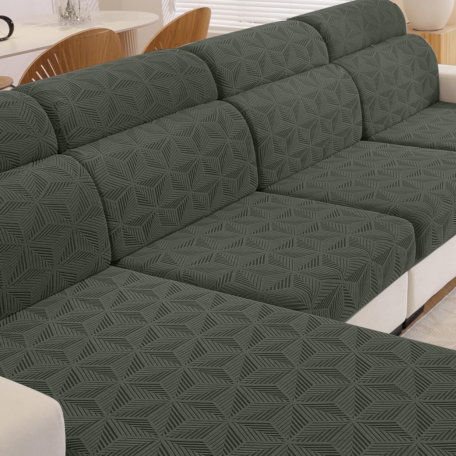 Ystyle Funda Asiento Sofa Elástico, Funda Sofa Cojin Separado Ajustables Antiarañazos, Universal Protector De Asiento De Funda De Cojín Antideslizante Antimanchas (Chaise Longue, Verde Militar) Global Recycled Standard Global Recycled Standard Global Recycled Standard