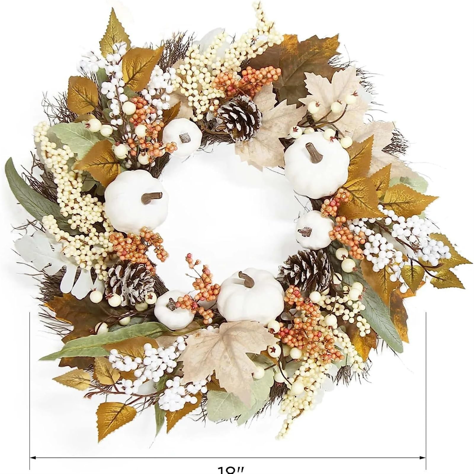 Herbstkranz Herbst Weißer Kürbis Kranz Thanksgiving Dekoration Ahornblatt for Haustür Hängen Indoor Outdoor Wand Wohnkultur(B,50CM)