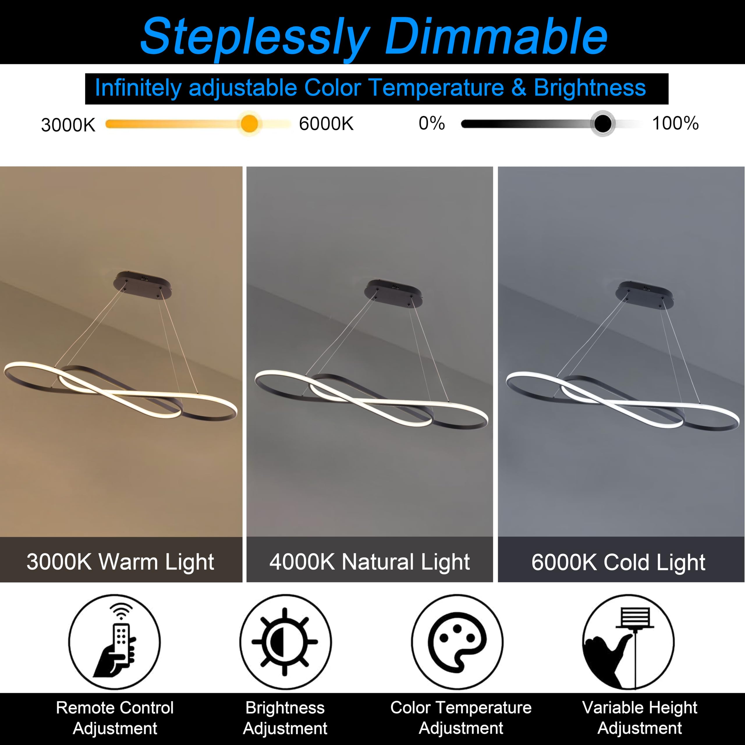 Lampadario Led Sospensione Moderna Lineare Sospensione Dimmerabile con Telecomando Nero L100cm Tavolo da Pranzo Lampadario, Cucina Lampada Regolabile Altezza Cucina Lampadari