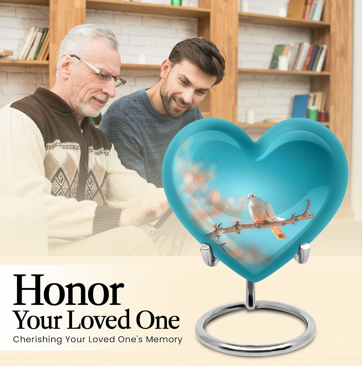 Dove in Sunshine, Combo of 2 (10 Inch Urn & Keepsake Urn), Heart Shaped Urn, Blue Urn Ashes, Keepsake Urns for Ashes, Urns for Human Ashes Adult Man & Woman, Funeral Urns, Cremation Urns