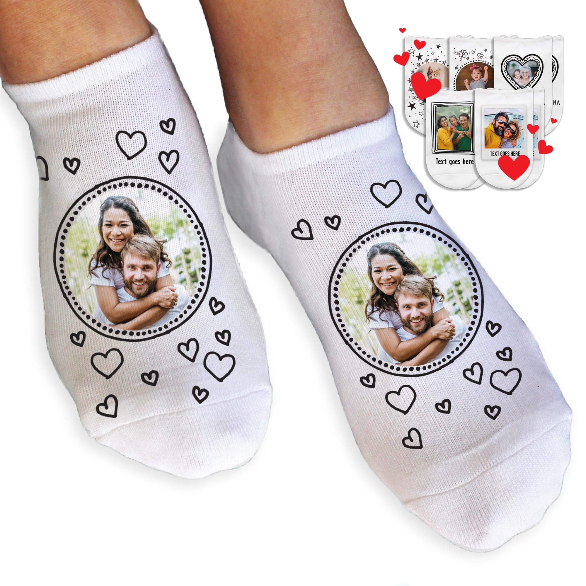 Personalized Photo Socks – Custom Face or Pet Photo, Hearts, Flowers & Stars Designs, Fun Personalized Gift Idea