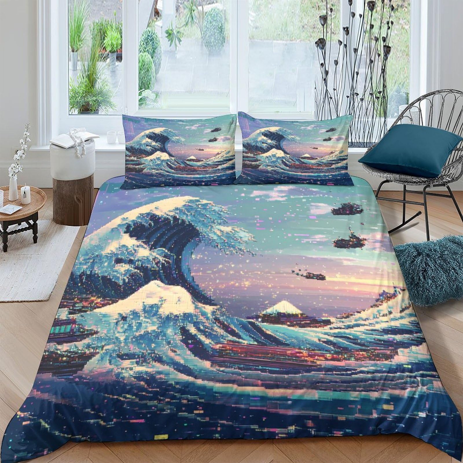 Ctjqhvkz Style-9 3D Printed Great Wave Ocean Fitted Sheet Microfiber Soft Breathable Sunrise Mountain Bed Cover For Bedroom Guest Room Decor Single（135X200cm）