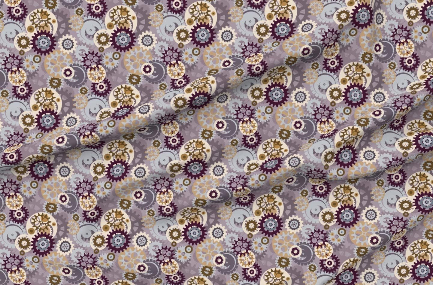 Spoonflower Fabric - Steampunk Gears Clockwork Purple Clock Wheels Machine Industrial Printed on Polartec(R) Fleece Fabric by The Yard - Sewing Blankets Loungewear and No-Sew Projects