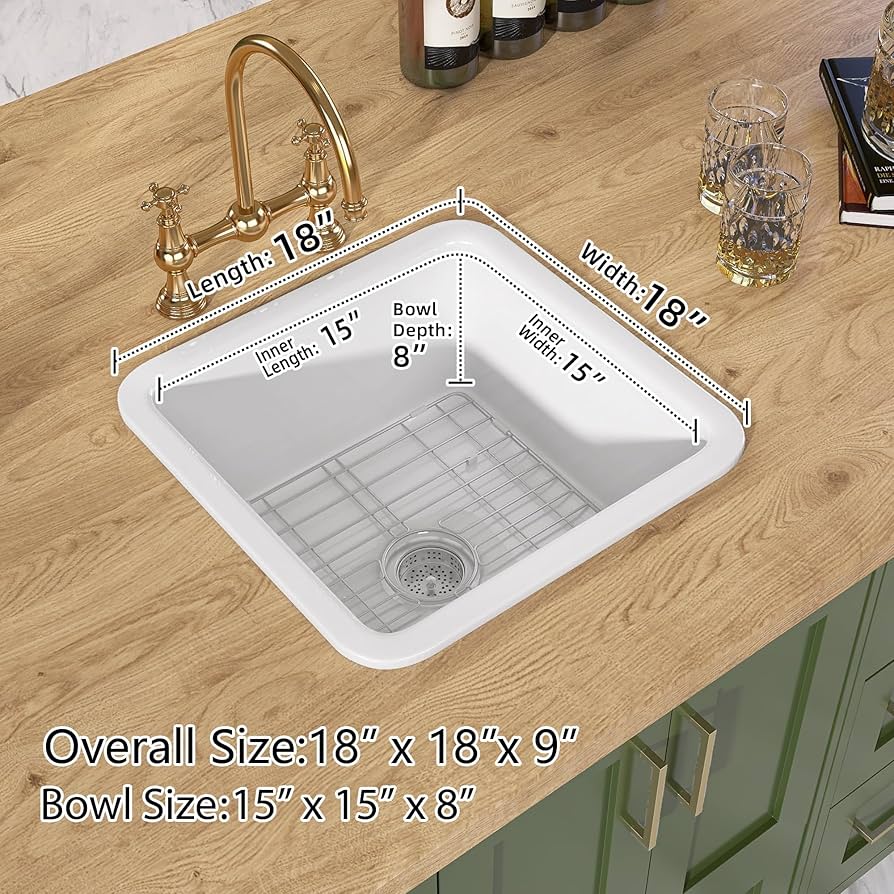 TUKTUK Undermount White Bar Sink 18 X18 Fireclay Drop in