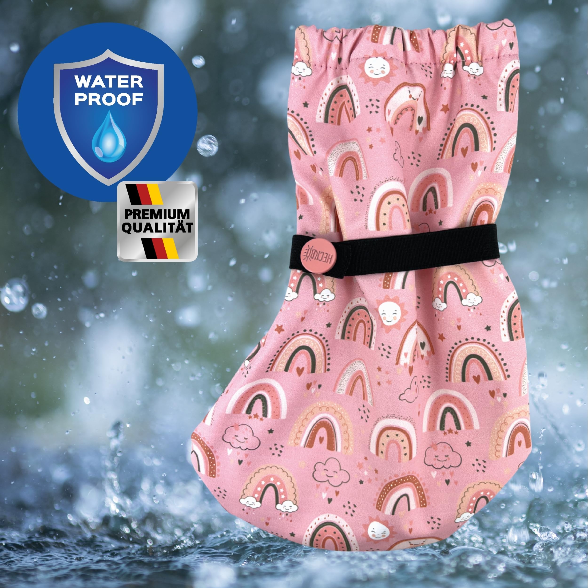 HECKBO Kalosze dziecięce bez polarowej podszewki - Różowa tęcza - 2 rozmiary - od 6 do 24 miesięcy - unisex kalosze dla dziewczynek i chłopców