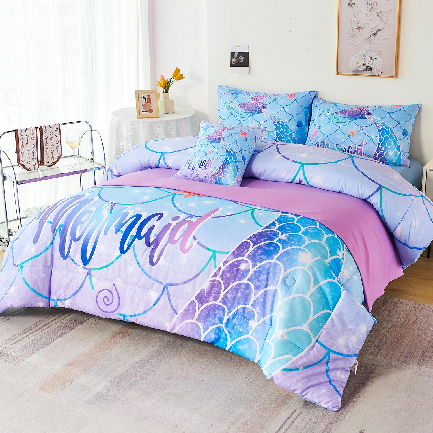 URBONUR Set di biancheria da letto per bambini, ultra morbido, colorato, nuvola arcobaleno su rosa, set copripiumino per bambine, include piumone