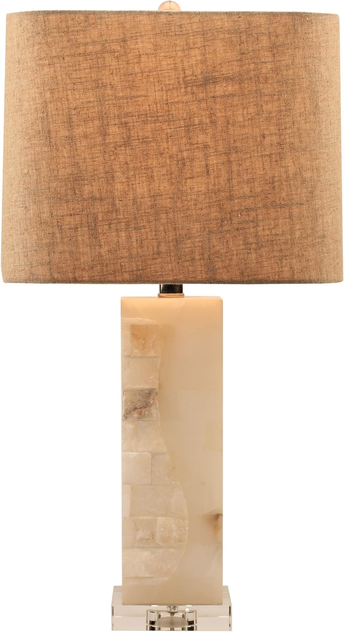 Alabaster Table Lamp,23.5“H Square Marble Desk Lamp with Clear Crystal Base,Natural Linen Shade,Harp Construction