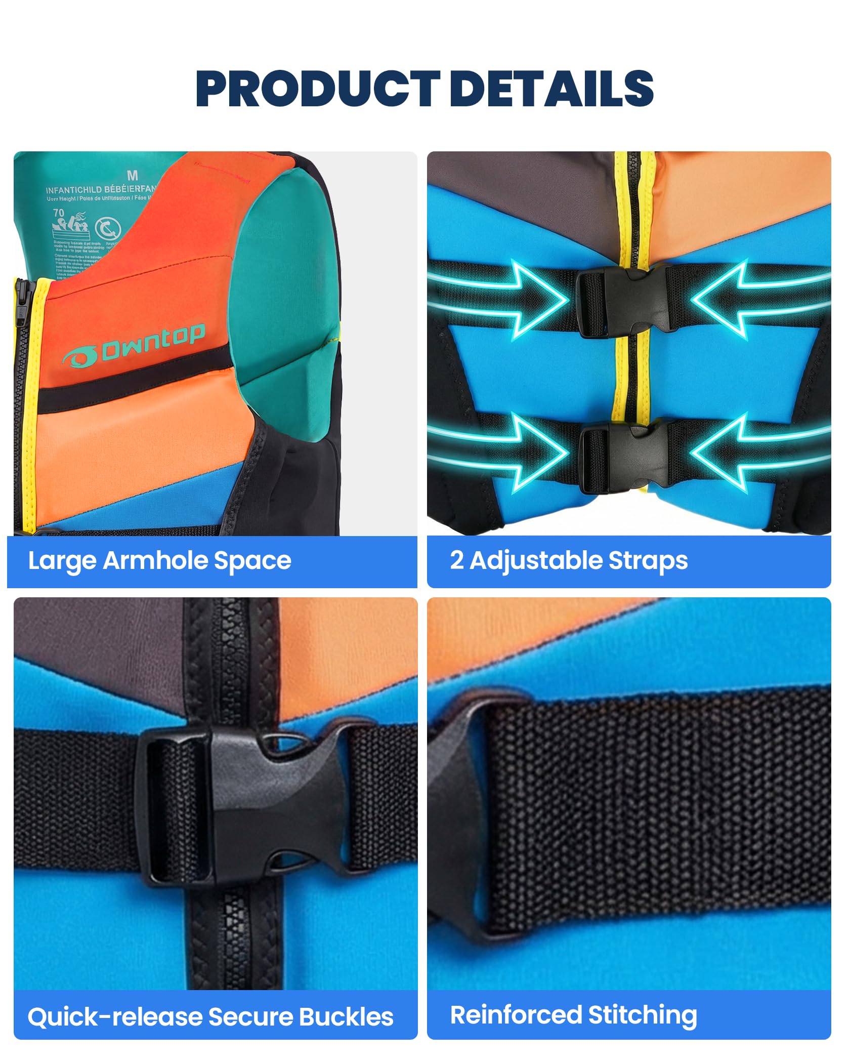 Owntop Chaleco de Ayuda a la Flotabilidad para Adolescentes y Niños - Chaleco de Natación Juventud Unisex, Chaleco de Flotabilidad Ajustable con Hebillas de Seguridad para Pesca, Kayak y Vela