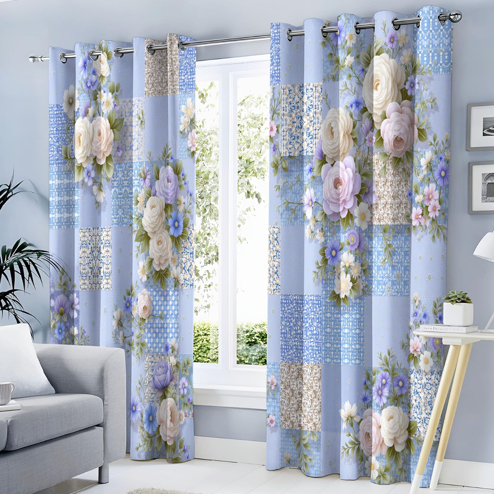 Rideau fleur violet occultant et thermique pour isoler la chambre | Lot de 2