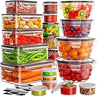 40 Pack Airtight Leakproof Food Storage Containers with Lids - Meal Prep Plastic Set, Microwave Dishwasher Freezer Safe, Labels & Pen, Various Sizes (JSCARES)