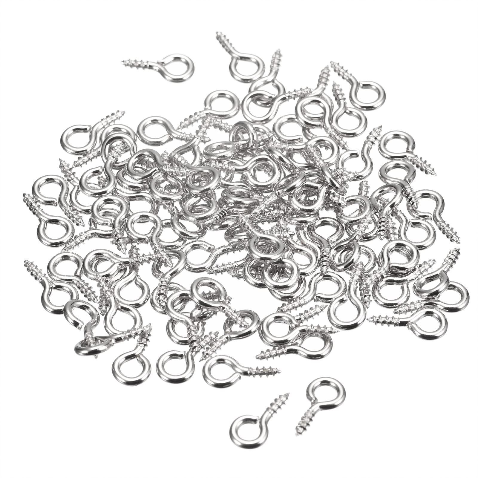 sourcing map 500Pcs Small Screw Eye Pins Hooks Mini Eyelets Screws Threaded, 5x10x1.2mm Self Tapping Screw for Jewelry Making Findings DIY Crafts, Nickel Silver