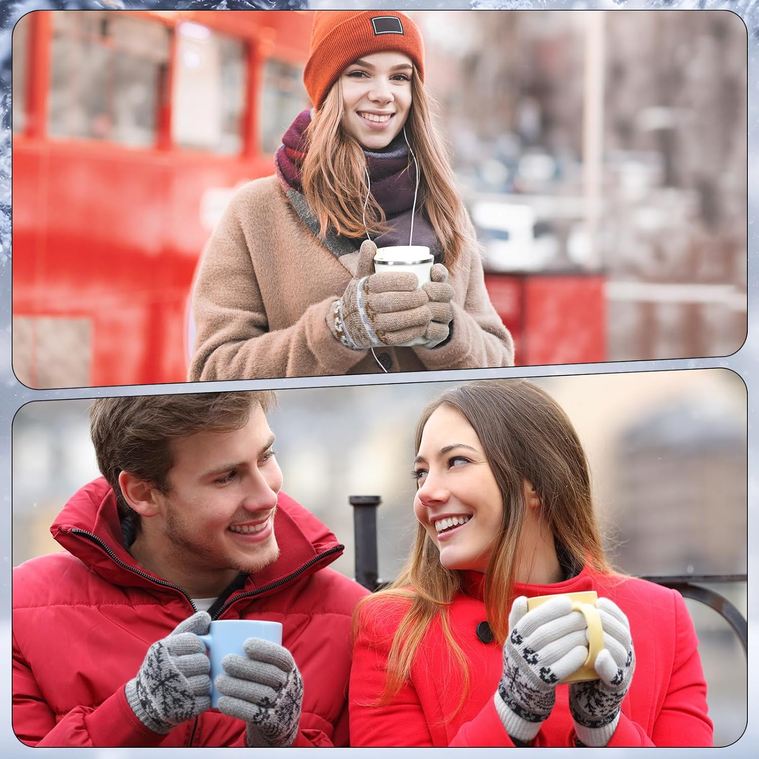 Vicenpal 3 Pairs Winter Knit Gloves for Women Snowflake Warm Thickened Lining Gloves Mittens for Cold Weather Christmas Gift - Image 5