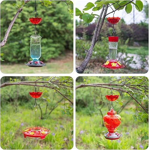 Miniatura 5 de Foso de hormigas para comederos de colibríes y comederos de oriola, paquete de 2 unidades de 5 onzas x 2 protectores de hormigas de paraguas rojo